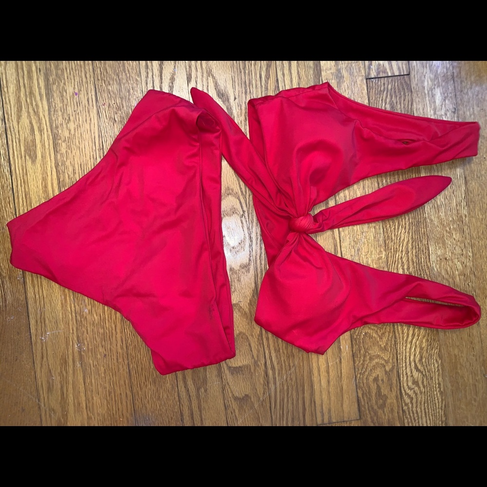 High waisted red bikini